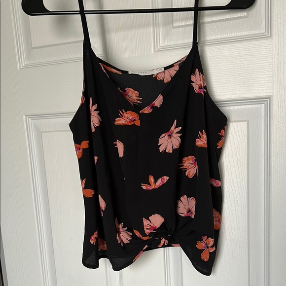 NWOT Floral Black and Pink and Orange twist front Women's crop tank Top - Picture 1 of 6